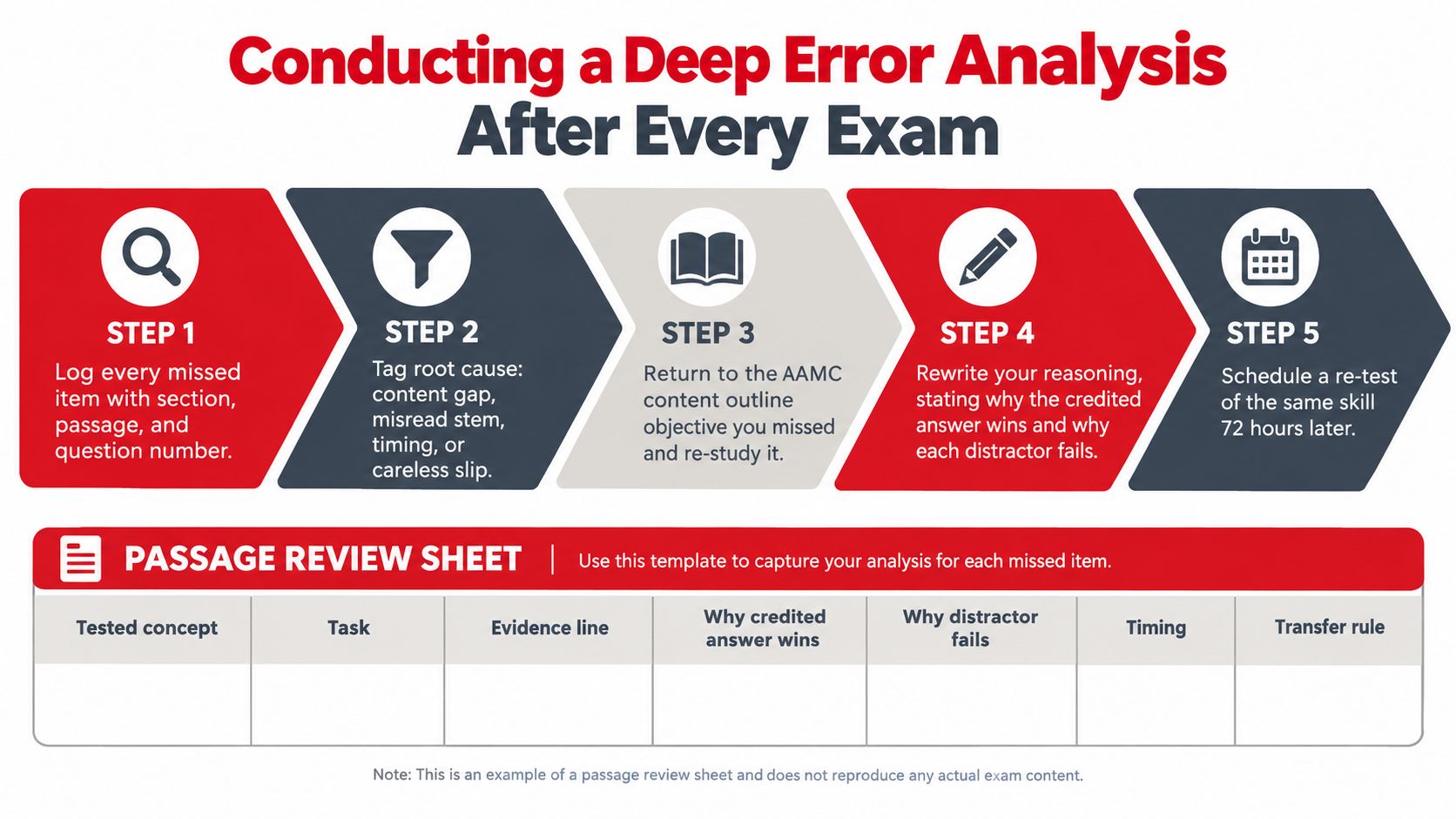 A five-step guide on how to conduct a deep error analysis after taking practice exams.