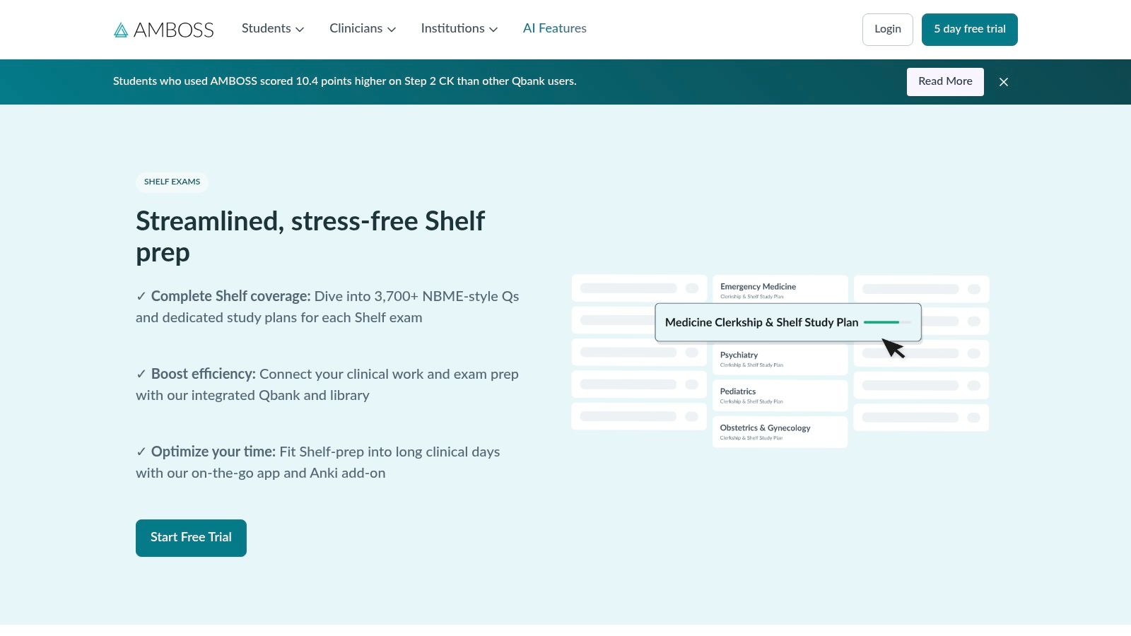 AMBOSS, Shelf-focused EM study plan and Qbank